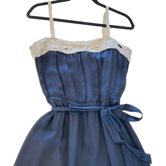 Graham & Spencer Anthropologie 100% Silk Navy Slip Dress Women L Midi Sleeveless - Picture 3 of 15
